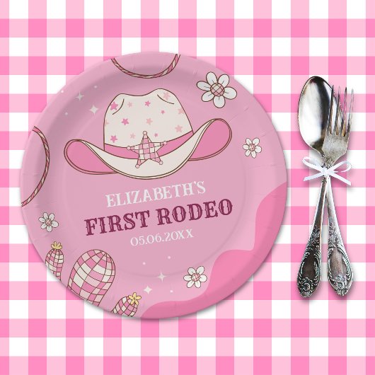 First Rodeo Celebration Girl Pink and White Papieren Bordje