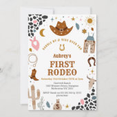 First Rodeo Cowbow Western 1st Birthday Invitation Kaart (Voorkant)