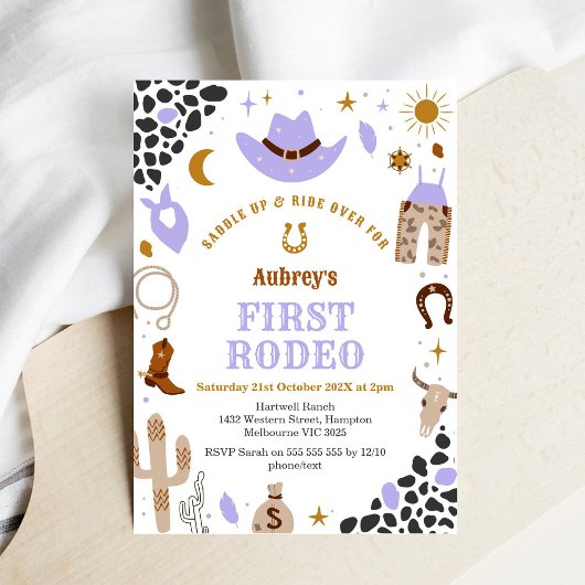 First Rodeo Cowbow Western 1st Birthday Invitation Kaart