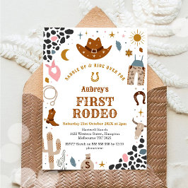 First Rodeo Cowbow Western 1st Birthday Invitation Kaart
