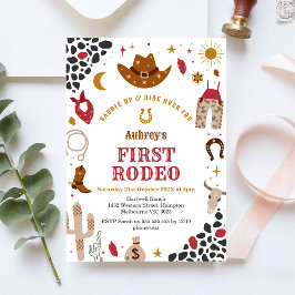 First Rodeo Cowbow Western 1st Birthday Invitation Kaart