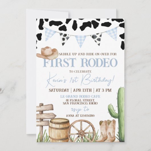 First Rodeo Cowboy Birthday Invitation Kaart (Voorkant)