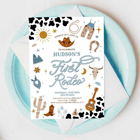 First Rodeo Cowboy Party Invitation Kaart