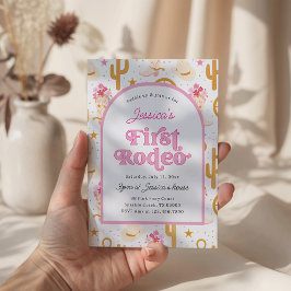 First Rodeo Cowgirl Pink 1st Birthday Party Kaart