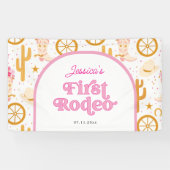 First Rodeo Cowgirl Pink 1st Birthday Party Spandoek (Horizontaal)