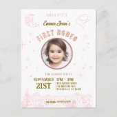 First Rodeo Pink Cowgirl First Birthday Uitnodiging Briefkaart (Voorkant)