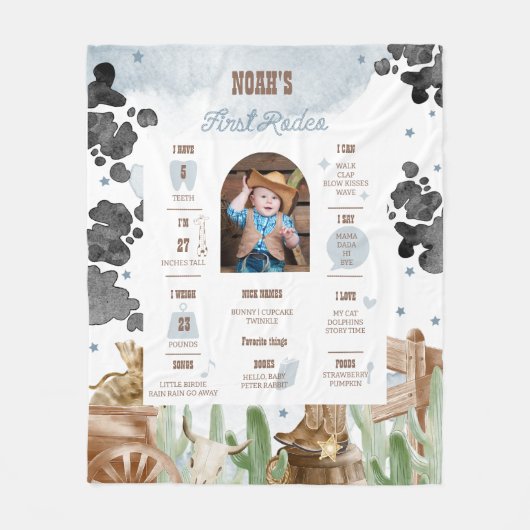 First Rodeo Rustic Wild West Milestone Sign  Fleece Deken (Voorkant)