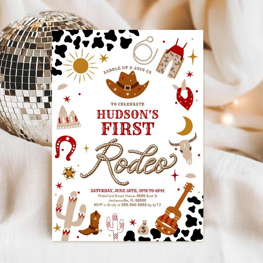 First Rodeo Western Birthday Invitation Kaart