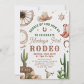 First Rodeo Western Cowboy 1st Birthday Invitation Kaart (Voorkant)