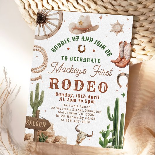 First Rodeo Western Cowboy 1st Birthday Invitation Kaart