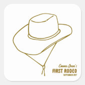 First Rodeo Western Cowgirl Hat 1st Birthday Vierkante Sticker (Voorkant)