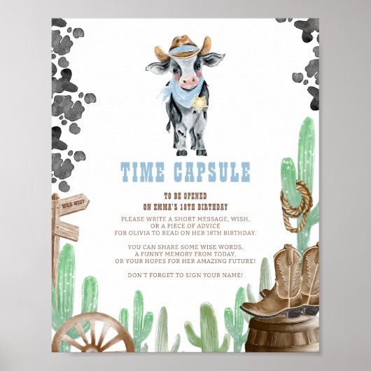 First Rodeo Wild West Baby Cow Time Capsule Sign Poster (Voorkant)