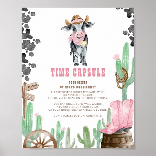 First Rodeo Wild West Baby Cow Time Capsule Sign Poster (Voorkant)