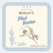 First Rodeo Wild West Boys 1st Birthday Party  Vierkante Sticker (Voorkant)