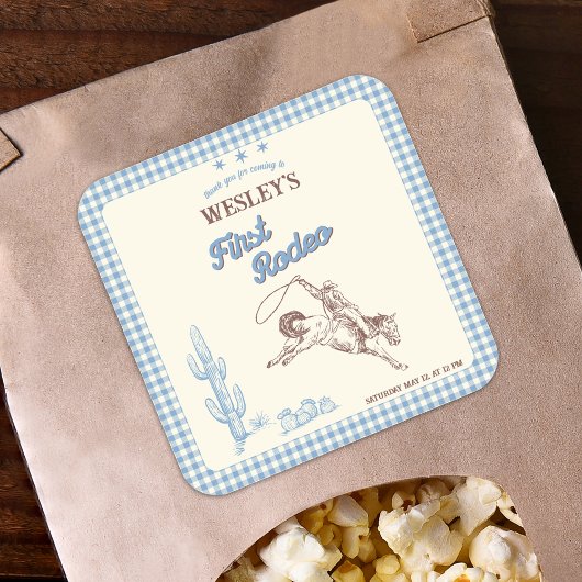First Rodeo Wild West Boys 1st Birthday Party  Vierkante Sticker