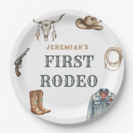 First Rodeo Wild West Cowboy Blue Birthday Papieren Bordje (Voorkant)