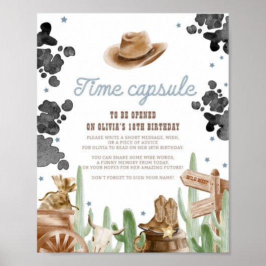 First Rodeo Wild West Rustic Time Capsule Sign Poster (Voorkant)