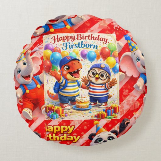 First round character cushion de rond kussen (Voorkant)