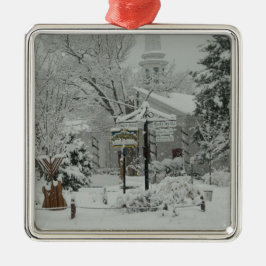 First Snow Herfst Town Square Woodstock, NY Metalen Ornament