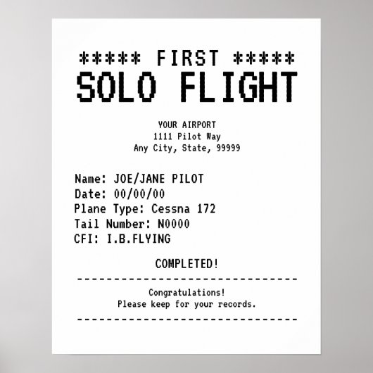 First Solo Flight Congratulations Poster (Voorkant)