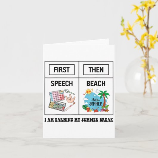 First Speech Then Beach Funny Speech Therapy Summe Kaart (Gele Bloem)