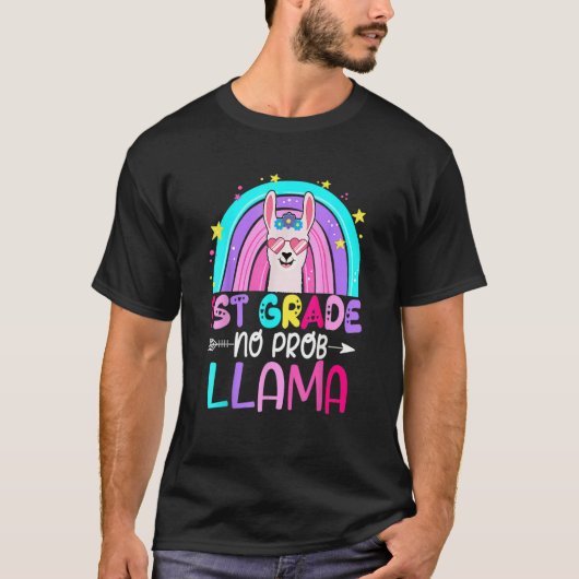 First Team 1st Grade Teacher Rainbow No Prob Llama T-shirt (Voorkant)
