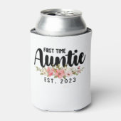 First Time Aunt Est 2023 Flowers Blikjeskoeler (Blikje Voorkant)