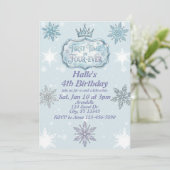 First Time Four-Ever Snowflake Birthday Invitation Kaart (Staand voorkant)