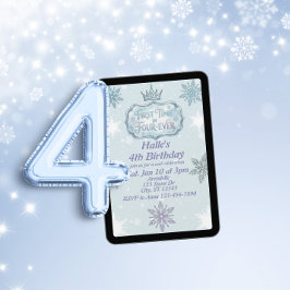 First Time Four-Ever Snowflake Birthday Invitation Kaart
