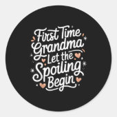First Time Grandma Let The Siling Begin 2025 New G Ronde Sticker (Voorkant)
