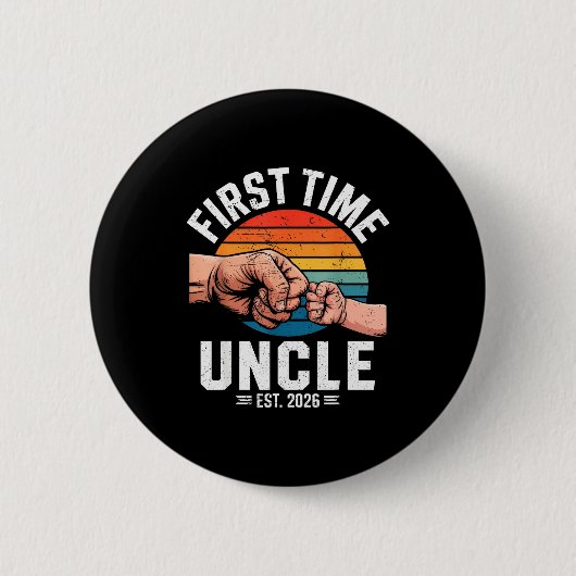 First Time Uncle Est 2026 Baby Announcement Great Ronde Button 5,7 Cm (Voorkant)