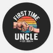 First Time Uncle Est 2026 Baby Announcement Great  Ronde Sticker (Voorkant)