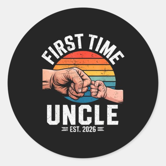 First Time Uncle Est 2026 Baby Announcement Great  Ronde Sticker (Voorkant)