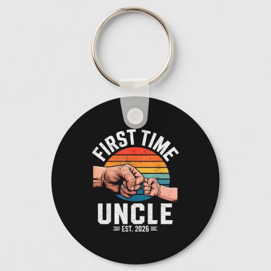 First Time Uncle Est 2026 Baby Announcement Great  Sleutelhanger (Voorkant)