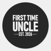 First Time Uncle Est. 2026 Funny New Uncle  Ronde Sticker (Voorkant)