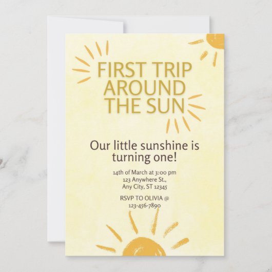 First Trip around the Sun Birthday Invitation Kaart (Voorkant)