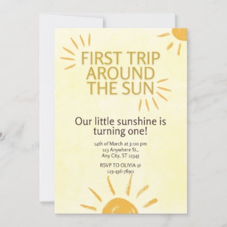 First Trip around the Sun Birthday Invitation Kaart