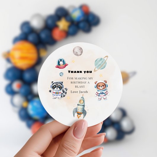 First Trip Around the Sun Birthday space animals  Ronde Sticker
