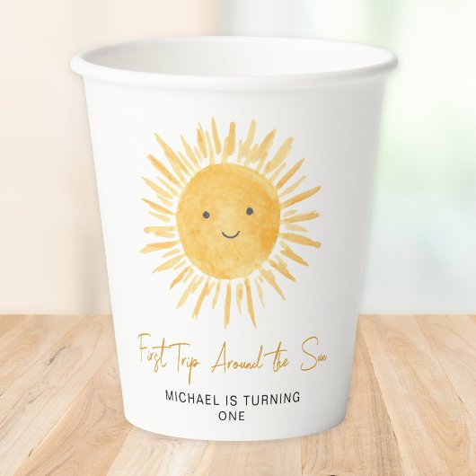 First Trip Around The Sun Boy's Birthday Party Papieren Bekers