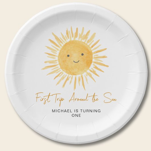 First Trip Around The Sun Boy's Birthday Party Papieren Bordje