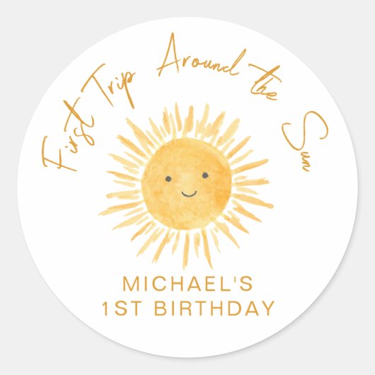 First Trip Around The Sun Boy's Birthday Ronde Sticker (Voorkant)
