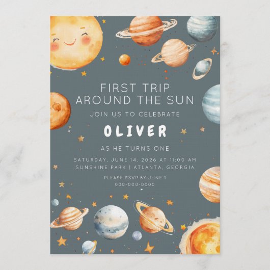 First Trip Around the Sun First Birthday  Kaart (Voorkant)
