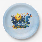 First Trip Around the Sun First Birthday Party Pla Papieren Bordje (Voorkant)