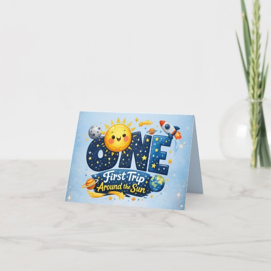 First Trip Around the Sun First Birthday Thank You Bedankkaart (Voorkant)