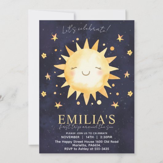 First Trip Around The Sun Invitation for Birthday Kaart (Voorkant)