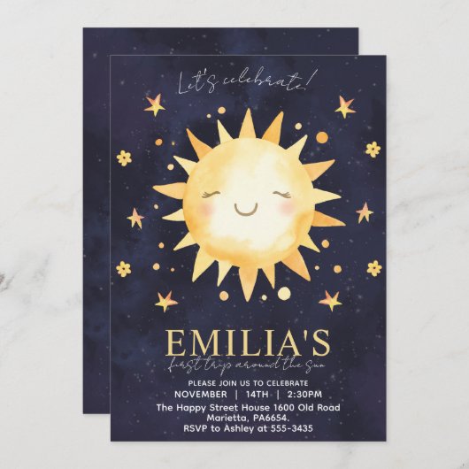 First Trip Around The Sun Invitation for Birthday Kaart (Voorkant / Achterkant)