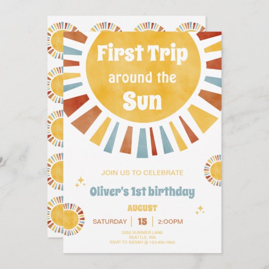 First Trip Around The Sun Invitation Kaart (Voorkant / Achterkant)