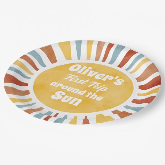 First Trip Around The Sun Invitation Papieren Bordje (Gekanteld)