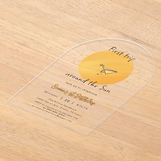 First Trip Around The Sun Paper Airplane Birthday Acryl Uitnodigingen (Laagn)