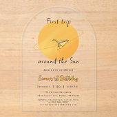 First Trip Around The Sun Paper Airplane Birthday Acryl Uitnodigingen (Voorkant)